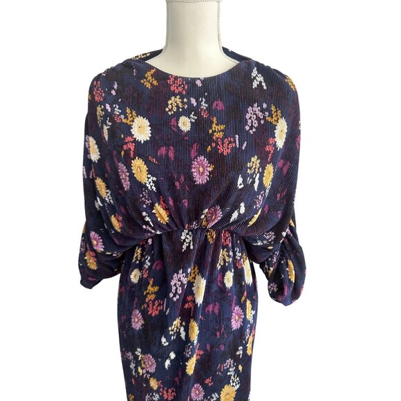 JAPPAREL Purple Floral Barrel Sleeve Midi Dress Size XS - Picture 4 of 7
